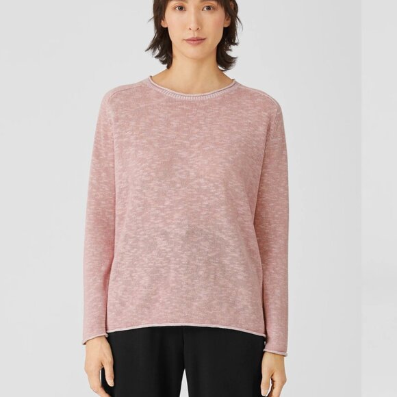 Eileen Fisher Knit Slub Top Organic Linen Cotton Pink Sweater Casual Size Small - Picture 2 of 9